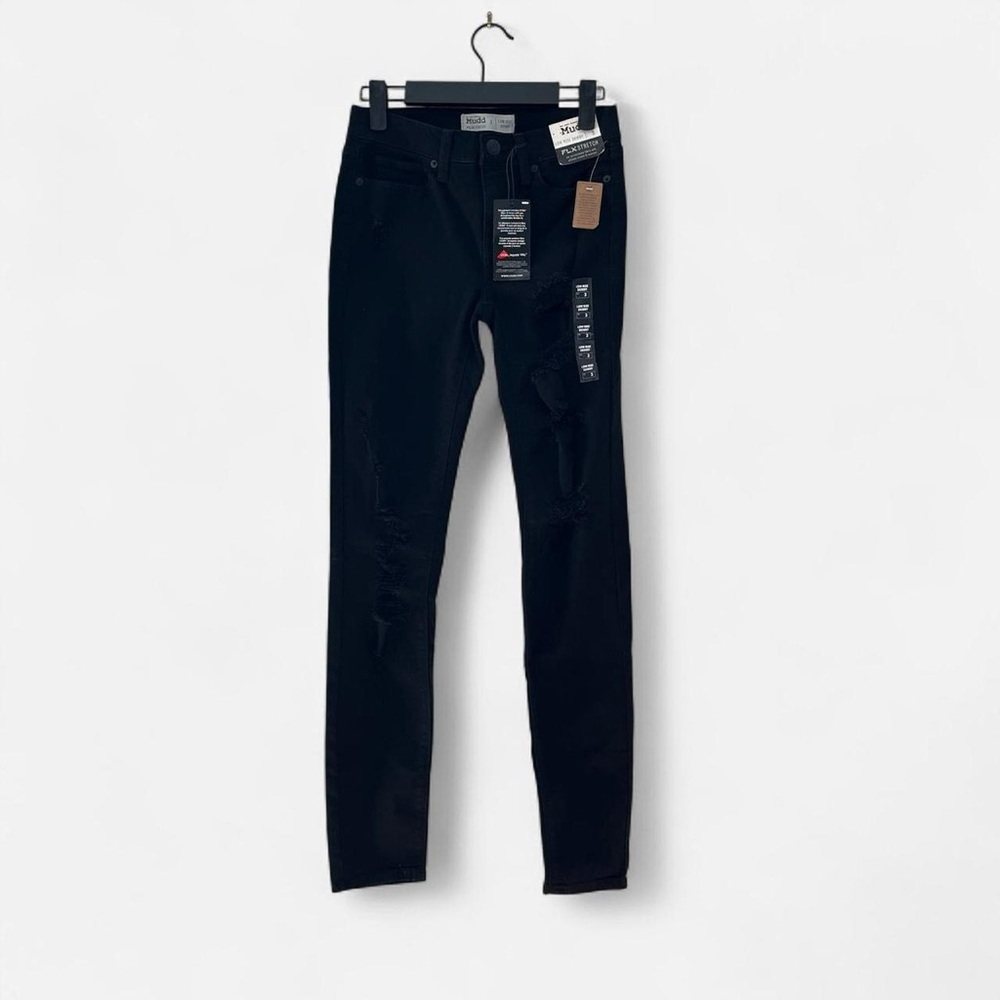 Mudd Low Rise Skinny Jeans Black Distressed Juniors Sz 3 NWT Y2K Emo Grunge